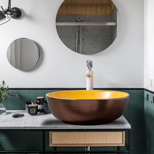 43*43cm inner yellow outer gold above counter basin small size round wash basin single basin household bathroom washbasin