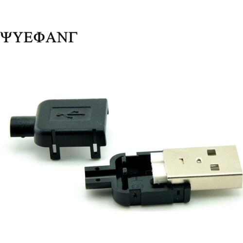 5sets USB Type A Male Plug jack Connector With Black plastic Cover Welding Type 3 in 1 DIY