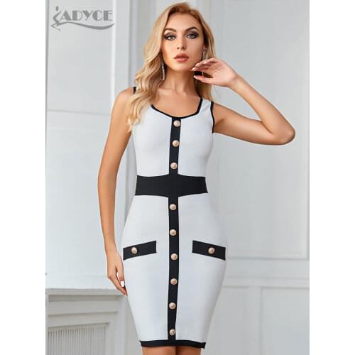 Adyce 2021 New Summer Club Bodycon Bandage Dress Women Sexy Sleeveless Tank Buttons Mini Patchwork Celebrity Evening Party Dress