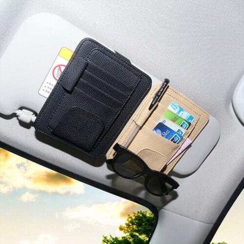 Leather Auto Visor Storage Bag Car Sunvisor Card Bags Glasses Bill Pen Holder Stowing Tidying Car Organizer tissue boxes