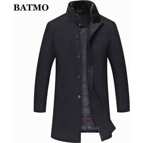BATMO 2020 winter wool trench coat men,mens 90% white duck down wool jackets,mink fur collar wool coat men,plus-size M-3XL 8723