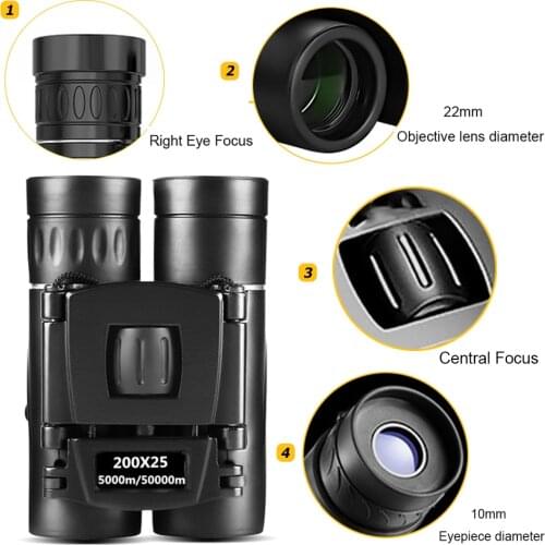 300X25 Powerful HD Binoculars 50000M Long Range Folding Mini Telescope Low Light Night Vision BAK4 Optics for Hunting Camping