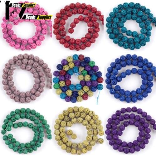 Natural stone beads 6mm-12mm Mixed Color Lava Volcanic Rock Stone Beads for Jewelry Making Bracelets Necklace Accessories 15"