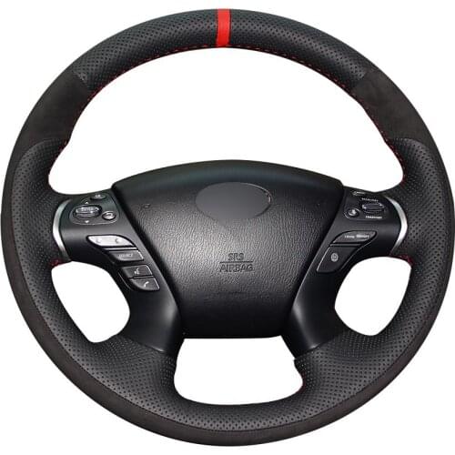 DIY Non-slip Durable Black Natural Leather Black Suede Car Steering Wheel Cover For Infiniti Jx35 M35 M25 M56 Q70 Qx60 Nissan Mu