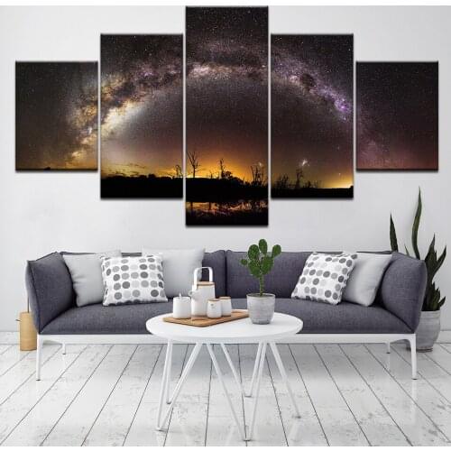 Home Decor Printed Paintings Modern Posters 5 Panel Starry Sky Landscape Tableau Wall Art Modular Christmas Day Canvas Pictures