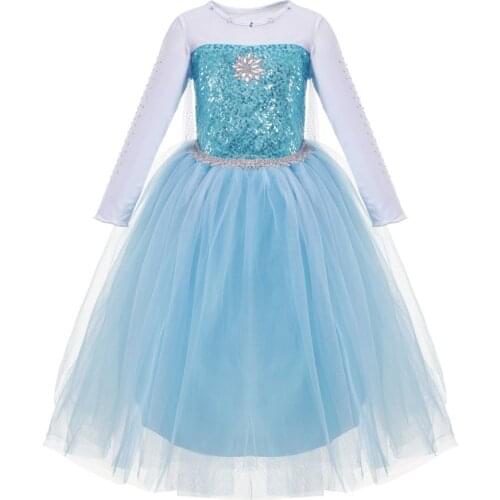 FINDPITAYA Girls Elsa Halloween Christmas Party Cosplay Costume Snow Queen Dress up with Long Train Sequined Design