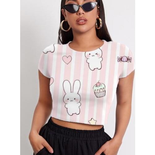 3d Tshirt Rabbit T shirt Women Lovely Navel Bare Cake T-shirts 3d Ice Cream Shirt Print Womens Clothing Summer Fashion Male Tops