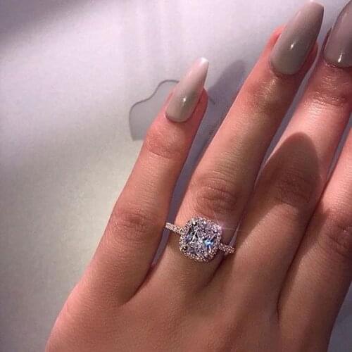 Inlaid Hearts and Arrows Princess Square Ring European and American Full Micro-Set Engagement Ring