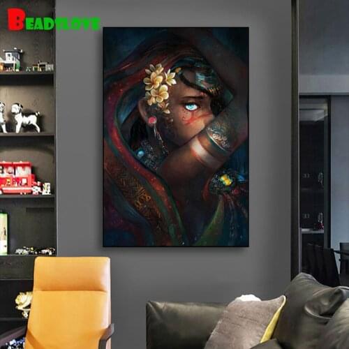 African Art Woman Diamond Painting Full Square Round Decorative Picture Black Girl Cross Stitch Diamond Embroidery Portrait Art