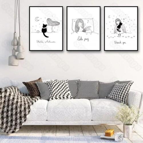 Nordic Style Little Girl Cat Still Life Painting Handmade Decoration Painting Bedroom Room Decoration Decoration Wall Painting