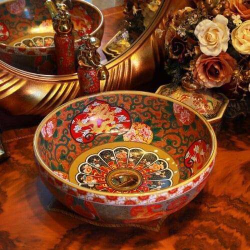 Dragon Jingdezhen Bathroom ceramic sink wash basin Counter Top Wash Basin Bathroom Sinks porcelain vessel sink
