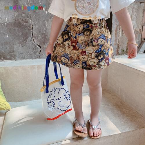 Mudkingdom Girls Cartoons Skirt Print Bear Elastic Waist A-line Skirts Fashion Spring Autumn Clothes Casual Children Clothing