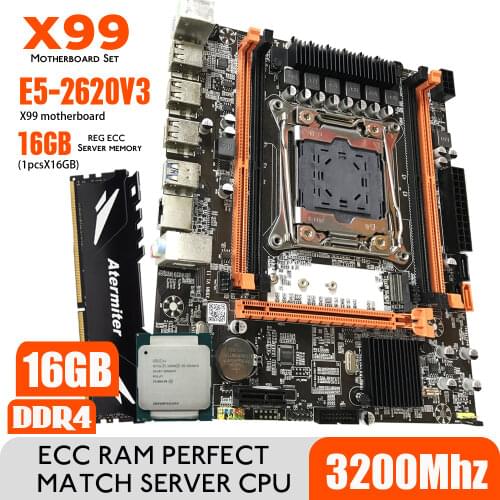 Atermiter X99 D4 Motherboard Set With Xeon E5 2620 V3 LGA2011-3 CPU 2pcs X 8GB = 16GB 3200MHz DDR4 Memory REG ECC RAM