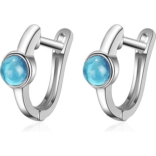 Korean Small Blue Crystal Round 925 Sterling Silver Hoop Earrings For Women Charms Trendy Fashion Glitter Jewelry Gifts