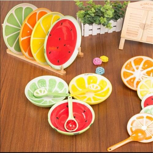 Creative Bowl Lovely Hand Painted Fruit Bowl/Plate/Spoon Watermelon Orange Lemon Ceramic Bowl Cartoon Tableware Flatware