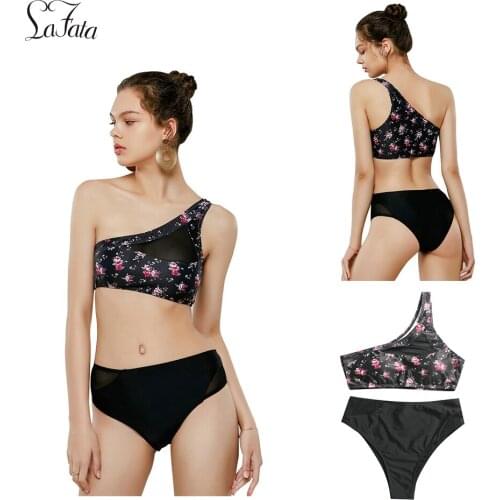 LaFata Womens Two Piece Swimsuits One Shoulder Sexy Low Waist Bikini Set Swimsuit