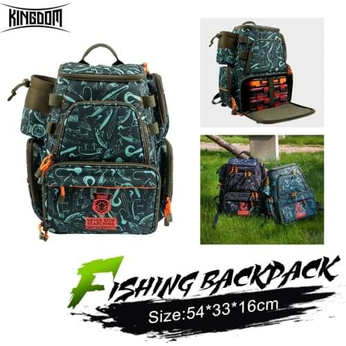 Kingdom Multifunctional Fishing Tackle Backpack Waterproof Fish Lure Gear Reel Rod Bag 1.25kg Utility Large Storage Fishing Bags