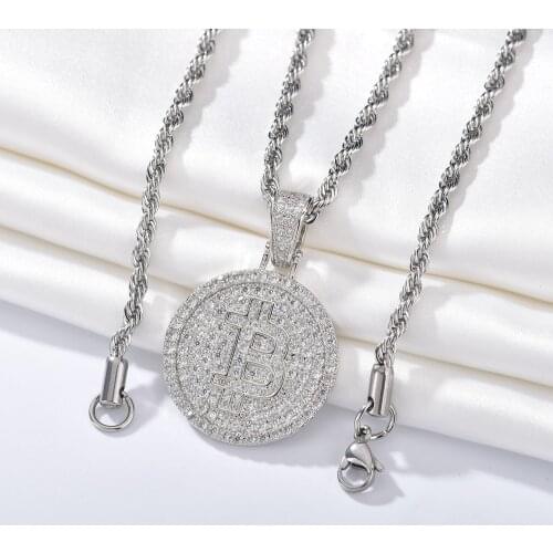 Men Hip Hop Round Coin Bitcoin Rapper Pendant Necklaces Pave Setting Zircon Ice Out Bling Pendants Necklace Jewelry Gifts