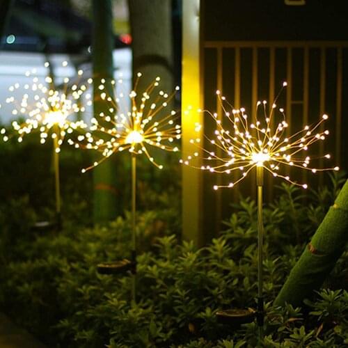Solar Powered Outdoor Grass Globe Dandelion Fireworks Lamp Flash String 90 /120/150 LED For Garden Lawn Landscape Holiday Light