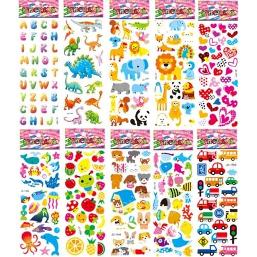 10 Sheets Different DIY 3D Cartoon Stickers Set Decorate Sticker Paper Educational Toys Gifts For Children Kids Boys Girl