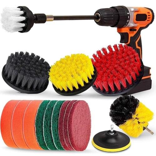 Drill Brush Set, Extend Long Attachment, Scrub Pads, Sponge, Power Scrubber Cleaning Kit for Grout, Tile, Carpet, Sink, Bathtub