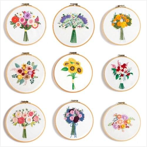 DIY Flower Pattern Embroidery Kits for Beginner Needlework Cross Stitch Handmade Sewing Craft Wall Painting Art Home Decor