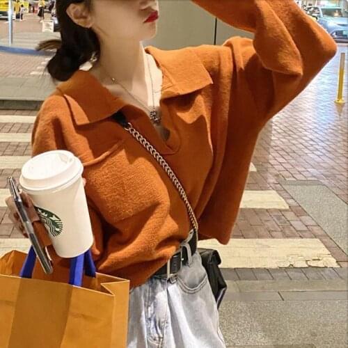 Autumn 2020V Collar Loose Sweater Womens Sweater Top Woman Sweaters Femme Chandails Pull Hiver