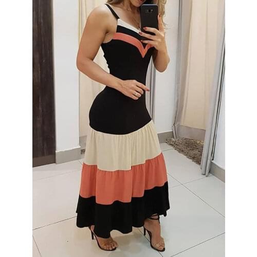 Spaghetti Strap Colorblock Maxi Dress