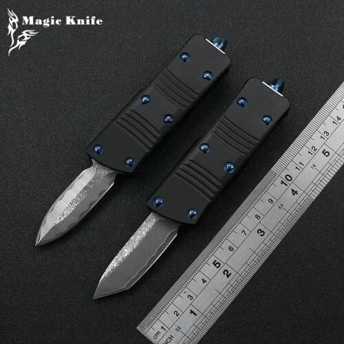 Magic Mini Outdoor Camping OTF Portable Knife Damascus Blade Aviation Aluminum CNC Handle Adventure EDC Multifunction Tool