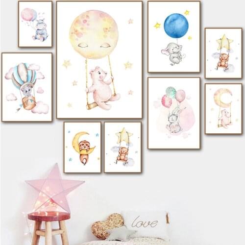 Baby Nursery Girl Wall Art Canvas Poster Pink Balloon Animal Travel Print Painting Nordic Kid Child Bedroom Decoration Picture