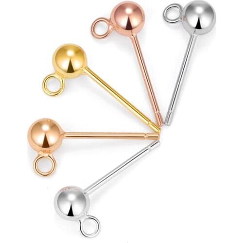4pcs/lot 100% 925 Sterling Silver Ball Stud Earring With Hoop Dia 3mm 4mm Split Connector Earring Pin DIY Jewelry Findings