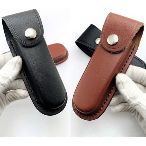 High Quality Genuine Cowhide Scabbard Top First Layer Real Leather Folding Knife Sheath Case Waist Belt Buckle Pocket Bag Camp
