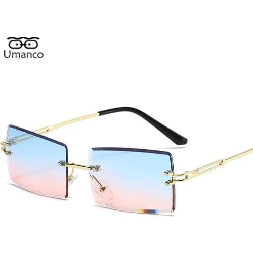 Rectangle Rimless Sunglasses for Women Gradient Color with PC Metal Leg AC Lens Eyeglasses Female Street Travel Beach Anti UV400