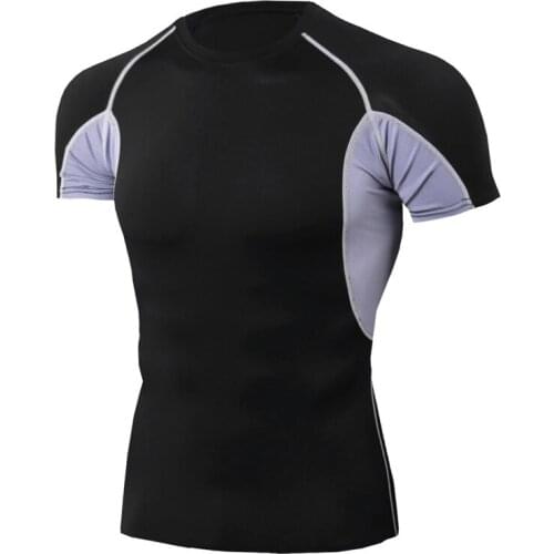 Gyms Patchwork Compression T Shirt Fitness Tights Quick Dry Short Sleeve T Shirts Male Tops Tees Dropshipping