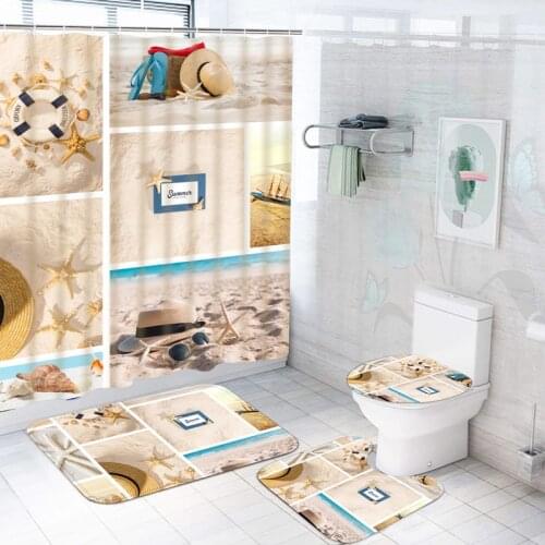 High Quality Beach Printed Fabric Shower Curtains Sea Scenery Bath Screen Waterproof Hanging Curtains Bathroom Decor with Hooks