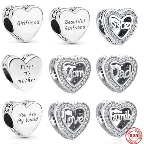 Heart Beautiful Girlfriend Mom Family Forever New Fit 925 Silver Pandora Original Bracelet Charm Bead For Women DIY Jewelry