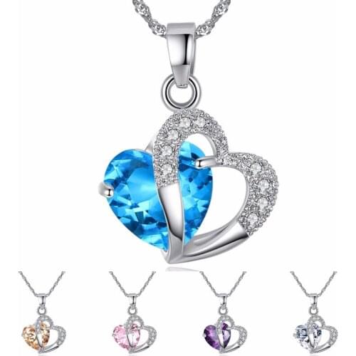 2019 new arrival silver color heart shaped zircon pendant necklace fashion crystal jewelry for women wedding gift drop shipping