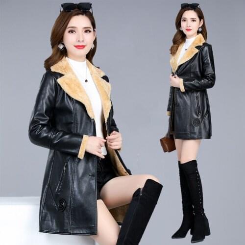 Women Full Sleeve Thickened PU Long Coat Autumn And Winter Outwear Causal Style Overcoats