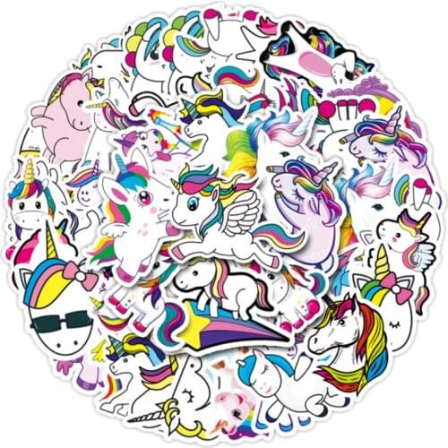10/30/50PCS Rainbow Horse Unicorn Cartoon Sticker Laptop Suitcase Guitar Graffiti Decoration Toy Wholesale