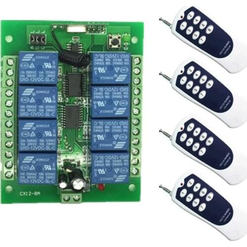 12V 8 CH 8ch channel RF Wireless Remote Control Switch & 4PCS Remote Control System Receiver Transmitter 433MHZ