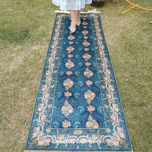 2.5'x7.5' Blue Handknotted Silk Rug Runner Hallway Lobby Home Carpet (YL0379A)