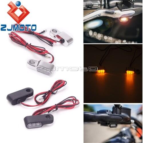 2x Black/Chrome Mini LED Turn Signal Indicators Blinker Lamp Flashing Amber Light For Harley Cruiser Chopper Aprilia Cafe Racer