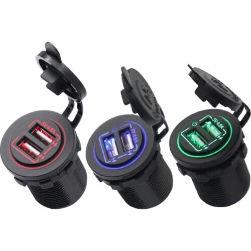 4.8A Dual USB Fast Charger with Switch Socket Power Outlet Adapter Waterproof Dual USB Ports for Marine RV Boat Motorcycle Truck