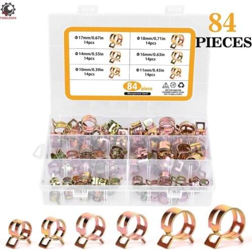 84 PCS Spring Band Type Action Fuel line Clamp Silicone Vacuum Hose Pipe Clamp Hose Clamp Low Pressure Air Clip Clamp 16 17 18mm