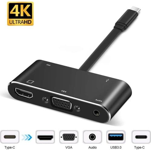 USB-C Type C to HDMI-Compatible VGA Adapter usb c hub 3.5mm AUX Jack Support Display Converter for Macbook Huawei Samsung Phone