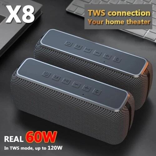 60W bluetooth speaker bass subwoofer IPX5 Waterproof Portable Column Type-c voice assistant speakers Music Center 15H play time