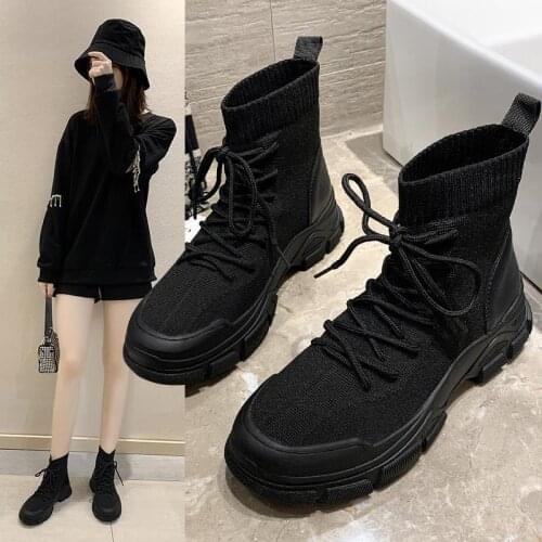 Shoes Woman 2020 Fashion Handsome Lace-up Breathable Black Platform Boots Heighten Non-slip Waterproof Soft Boots Botas Mujer
