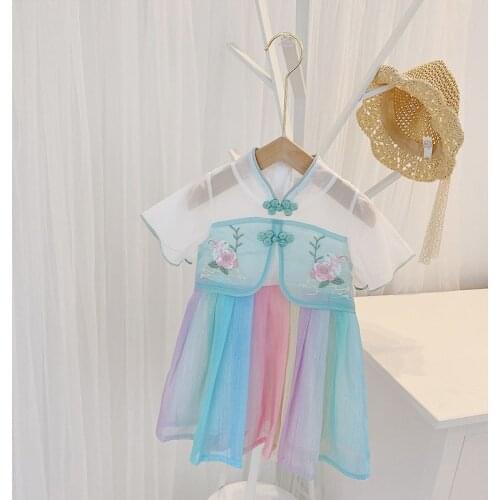 Children Hanfu Girls Dress Ancient Costume Colorful Summer Chiffon Dress 1-6 Years Soft Baby Girls Clothes Cute Kids Dresses