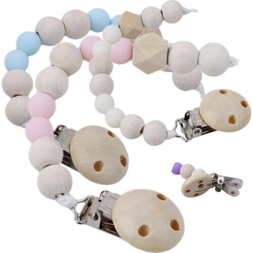 1 Pcs Wooden Baby Toy Gift Pacifier Clip Chian Holder Wooden Bead Teether Toy for Baby Chew Rattles Mobiles Newborn Toy Gift