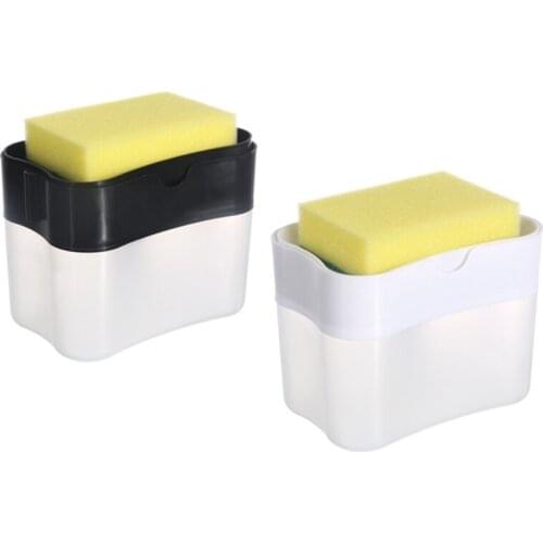 Soap Dispenser, 2 Pack Hand Press Soap Pump Dispenser and Sponge Holder 2 in 1 Dish Soap Dispenser for Kitchen Sink Promotion
